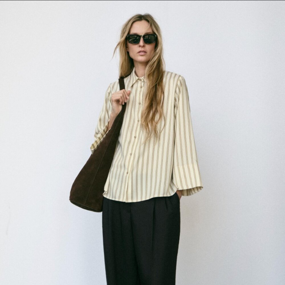 Zara Cream and Brown Striped Blouse